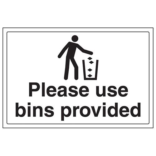 VSafety Please Use Bins Provided Schild – Querformat, 300 mm x 200 mm, 1 mm starrer Kunststoff von V Safety