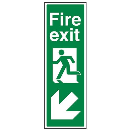 VSafety Portrait Fire Exit Arrow Down Left Schild - Hochformat - 150 mm x 450 mm - Selbstklebendes Vinyl von V Safety