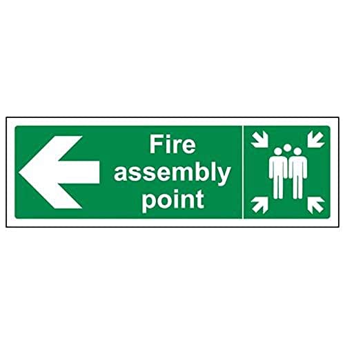 VSafety Schild „Fire Assembly Point“ mit Pfeil nach links, Querformat, 300 x 100 mm, 2 mm starrer Kunststoff von V Safety