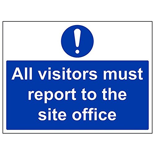 VSafety Schild "All Visitors Must Report To Site", Querformat, 400 x 300 mm, 2 mm starrer Kunststoff von VSafety