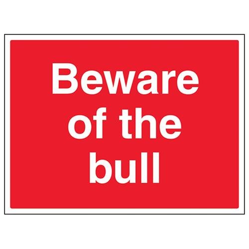 VSafety Schild "Beware Of The Bull", Querformat, 400 x 300 mm, 1 mm Hartplastik von V Safety