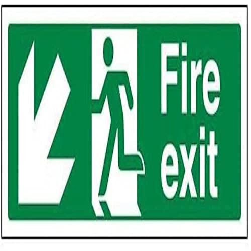 VSafety Schild "Fire Exit", Pfeil nach links unten, Querformat, 600 x 200 mm, 2 mm Hartplastik von V Safety