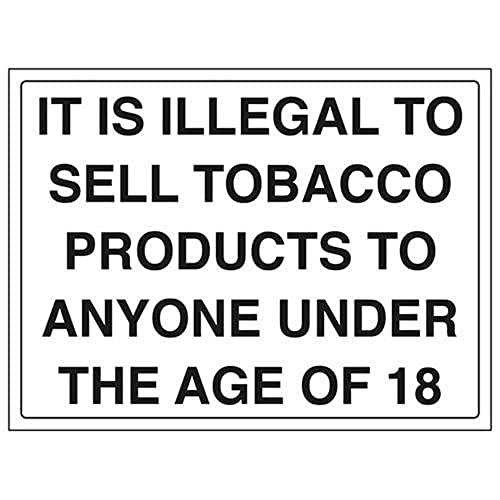 VSafety Schild "It Is Illegal To Sell Tobacco Products To Anyone Under The Age Of 18", Querformat, 400 x 300 mm, 1 mm Hartplastik von V Safety