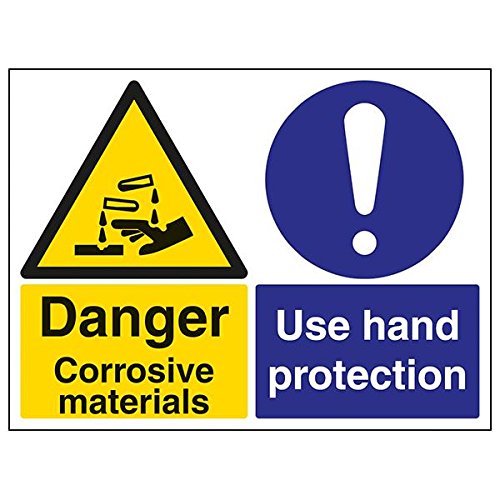 VSafety Schild "Korrosive Materials/Use Hand Protection", 3 Stück, 400mm x 300mm, 3 von V Safety