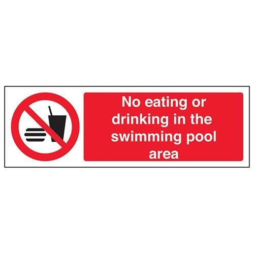 VSafety Schild "No Eating Or Drinking In The Swimming Pool", Querformat, 300 x 100 mm, 1 mm starrer Kunststoff von V Safety