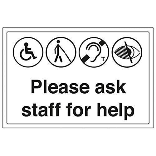 VSafety Schild "Please Ask Staff For Help", Querformat, 3 Stück, 300mm x 200mm, 3 von V Safety
