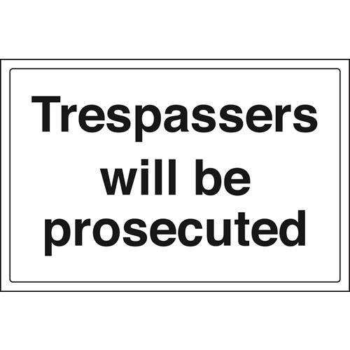 VSafety Schild "Trespassers Will Be Prosecuted", Querformat, 300 mm x 200 mm, 1 mm starrer Kunststoff von V Safety