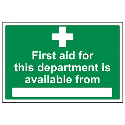 VSafety Schild mit Aufschrift "First Aid For Department from", Querformat, 300 x 200 mm, 1 mm starrer Kunststoff von V Safety