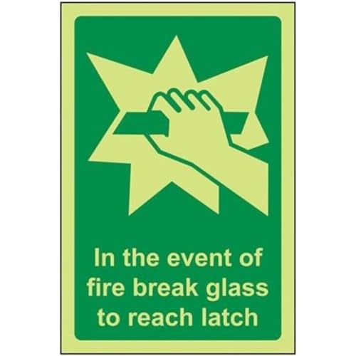VSafety Schild mit Aufschrift "Glass To Reach", leuchtet im Dunkeln, 100 x 150 mm, starrer Kunststoff von V Safety