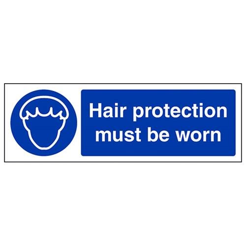 VSafety Schild mit Aufschrift "Hair Protection Must Be Worn", Querformat, 300 mm x 100 mm, 1 mm starrer Kunststoff von V Safety