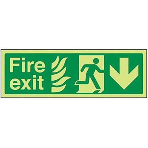 VSafety Schild mit Pfeil nach unten leuchtet im Dunkeln, 300 mm x 100 mm, selbstklebendes Vinyl von VSafety