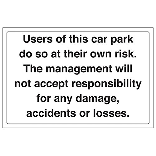 VSafety Schilder – 74028BA-R – Allgemeine Parkplatz-Schild – starrer Kunststoff – Parkplatzgebrauch auf eigenes Risiko/No Responsibility Taken – 300 x 200 mm – Querformat – 3 Stück von V Safety