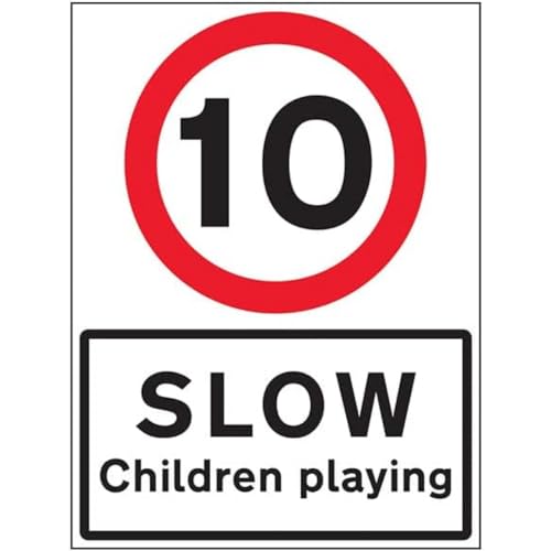 VSafety Sicherheitsschild "10 MPH Children Playing" – 600 x 800 mm, Klasse RA1, reflektierend, 3 mm Aluminium-Verbundwerkstoff mit Befestigungskanal von V Safety