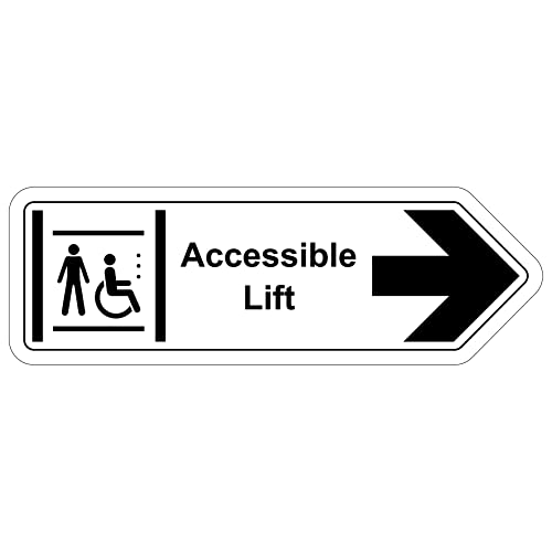 VSafety Sicherheitsschild – Accessible Lift Pfeil rechts – 300 x 100 – selbstklebendes Vinyl von VSafety