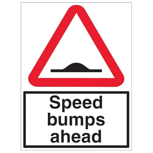 VSafety Sicherheitsschild "Speed Bumps Ahead", 600 x 800 mm, Klasse RA1, reflektierend, 3 mm Aluminium-Verbundwerkstoff mit Anti-Graffiti-Beschichtung und Befestigungskanal von V Safety