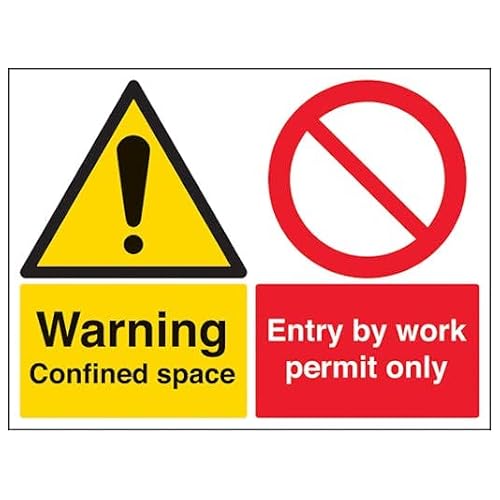 VSafety Sicherheitsschild mit englischer Aufschrift "Con-space/Entry by work permit only", 800 x 600 mm, 2 mm starrer Kunststoff von VSafety