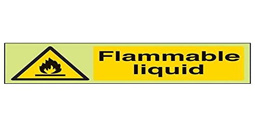 VSafety Signs 69026AX-G "Flammable Liquid" Warnschild Feuer und Entflammbar, leuchtet im Dunkeln, 1 mm Kunststoff, Querformat, 300 mm x 100 mm, schwarz von V Safety