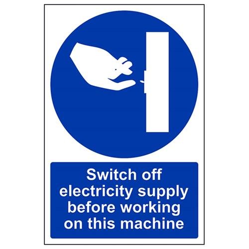 VSafety Switch Off Electricity Supply Before Working On This Machine Schild - Hochformat - 200 mm x 300 mm - 1 mm starrer Kunststoff von V Safety