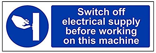 VSafety Switch Off Electricity Supply Before Working On This Machine Schild – Querformat – 300 mm x 100 mm – 1 mm starrer Kunststoff von V Safety