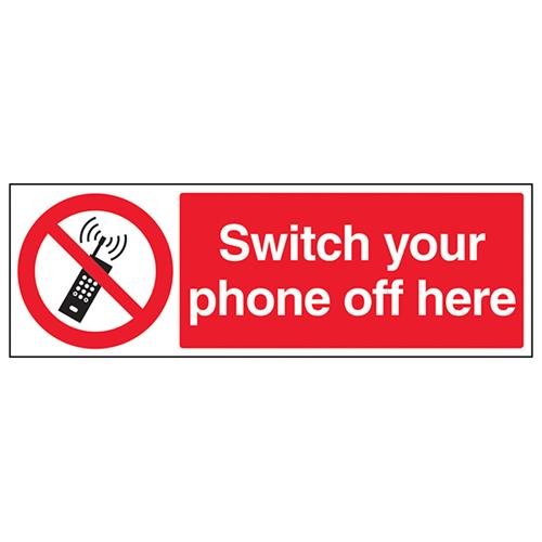 VSafety Switch Your Phone Off Here Schild, Querformat, 450 x 150 mm, Vinyl von V Safety