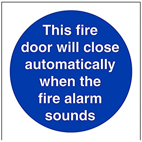VSafety This Fire Door Will Close Automatically On The Operation Of The Fire Alarm Schild - Quadratisch - 100mm x 100mm - 1mm Robuster Kunststoff von V Safety