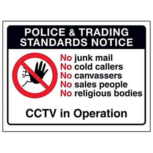 VSafety Trading Standards: No Cold Callers CCTV in Use Schild, selbstklebend, Vinyl, 200 x 150 mm von V Safety