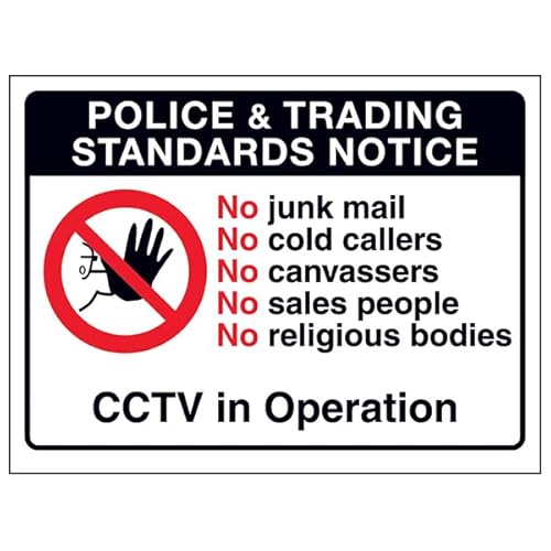 VSafety Trading Standards: No Cold Callers CCTV in Use Schild – 150 mm x 100 mm – selbstklebendes Vinyl von V Safety