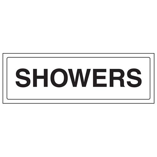 VSafety Türschild "Showers", Querformat, 300 x 100 mm, 1 mm starrer Kunststoff von V Safety