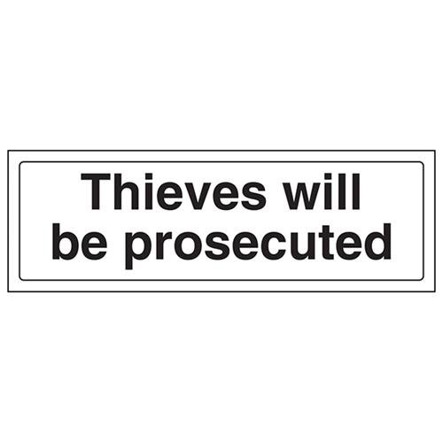 VSafety Türschild "Thieves Will Be Prosecuted", Querformat, 300 x 100 mm, 1 mm starrer Kunststoff von V Safety