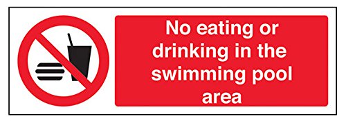 VSafety Verbotsschild "No Eating Or Drinking In The Swimming Pool", Querformat, 300 mm x 100 mm, selbstklebendes Vinyl, 300 mm x 100 mm von V Safety