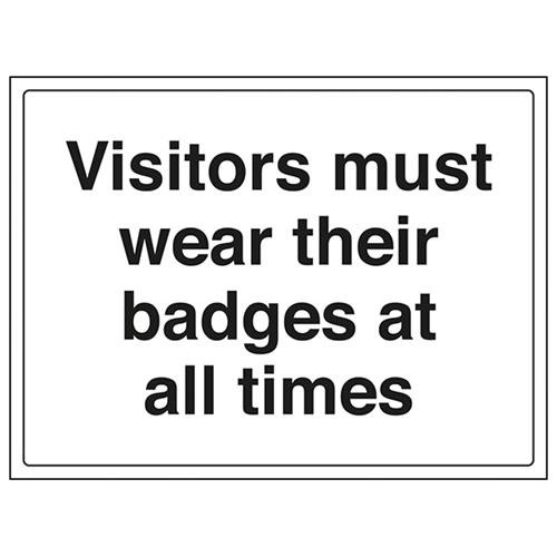 VSafety Visitors Must Wear Their Badges At All Time Schild – Querformat, 400 x 300 mm – selbstklebendes Vinyl von V Safety