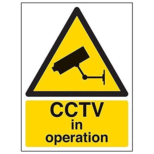 VSafety Warnschild „CCTV In Operation“ („Videoüberwachung in Betrieb“), Hochformat, 150 x 200 mm, 2 mm starrer Kunststoff, englische Version von VSafety