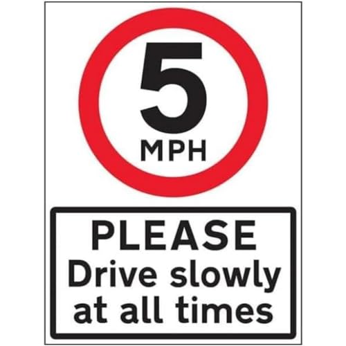 VSafety Warnschild "5 MPH Please Drive Slowly", Klasse RA1, reflektierend, 3 mm Aluminium-Verbundwerkstoff mit Anti-Graffiti-Beschichtung und Befestigungskanal von VSafety