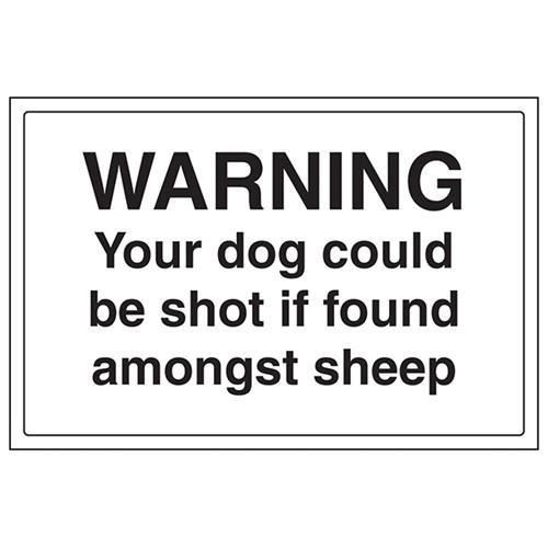 VSafety Warnschild "Warning Your Dog Could Be Shot If Found Amongst Sheep", Querformat, 300 x 200 mm, 1 mm Hartplastik von V Safety