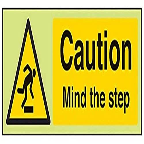 VSafety Warnschild mit Aufschrift "Caution Mind The Step", 30 x 10 cm, leuchtet im Dunkeln, starrer Kunststoff von V Safety