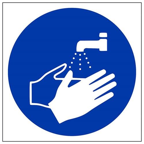 VSafety Wash Hands Logo Schild – Quadratisch, 200 mm x 200 mm – selbstklebendes Vinyl von VSafety