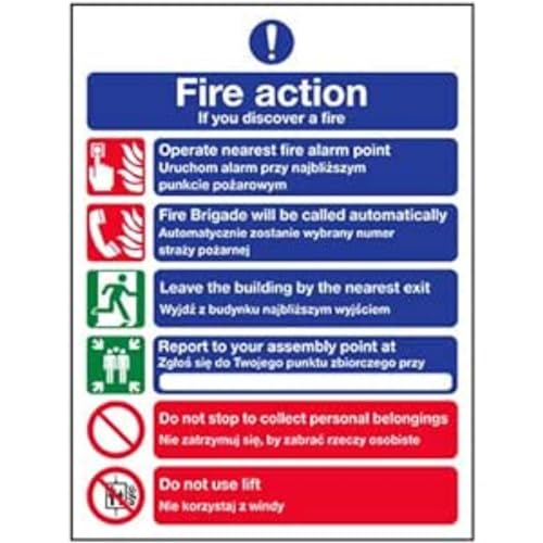 VSafety englisch/polnisches Schild – Fire Action Notice – Hartplastik – 200 mm x 300 mm von V Safety