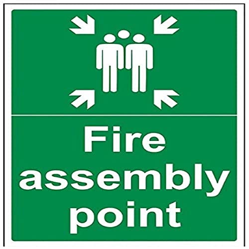 VSafety englische Schild „Fire Assembly Point“ mit Familienaufdruck, Querformat, 300 x 400 mm, selbstklebendes Vinyl von V Safety