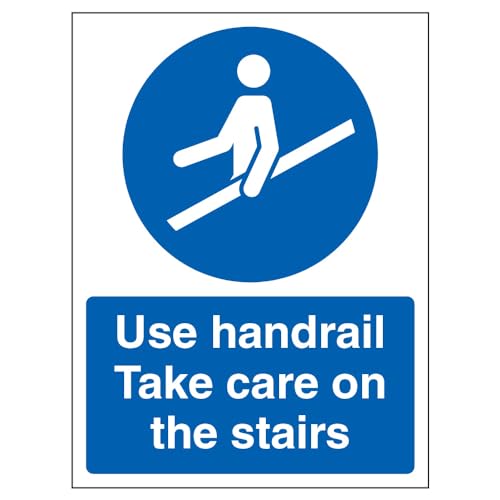 VSafety englisches Schild „Use Handrail Take Care On The Stairs“,150 x 200 mm, 1 mm starrer Kunststoff von V Safety