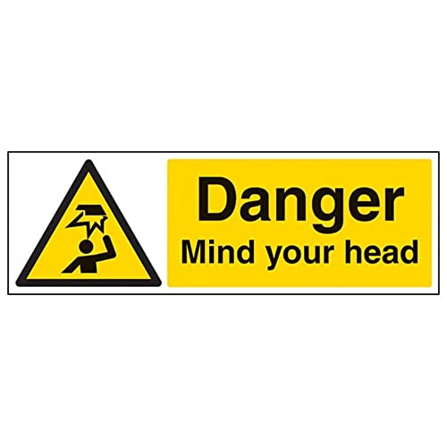 Warnschild General – Danger Mind Your Head – 300 x 100 mm, wiederklebbares Sicherheitsschild von V Safety