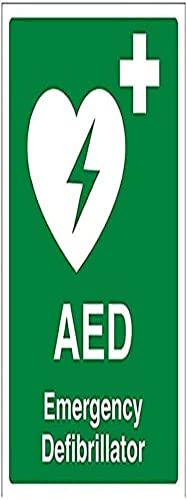 vsafety 31034 an-s "AED Notfall Defibrillator" Erste Hilfe Allgemeine Schild, selbstklebend, Hochformat, 150 mm x 200 mm x 200 mm, grün von V Safety