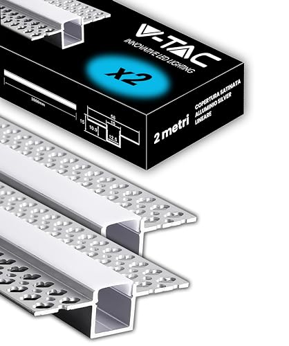 V-TAC 2 x 2 Meter Lange Profile für versenkbare LED-Streifen mit Diffusor - (insgesamt 4 Meter) - Einbauprofil für Wand und Decke für LED-Streifen aus Aluminium - Farbe Silber - Maße 55 x 15 mm von V-TAC