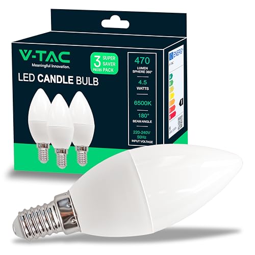 V-TAC 217265 LED EEK F (A - G) E14 Kerzenform 4.50W Kaltweiß (Ø x H) 39mm x 102mm 3St. von V-TAC