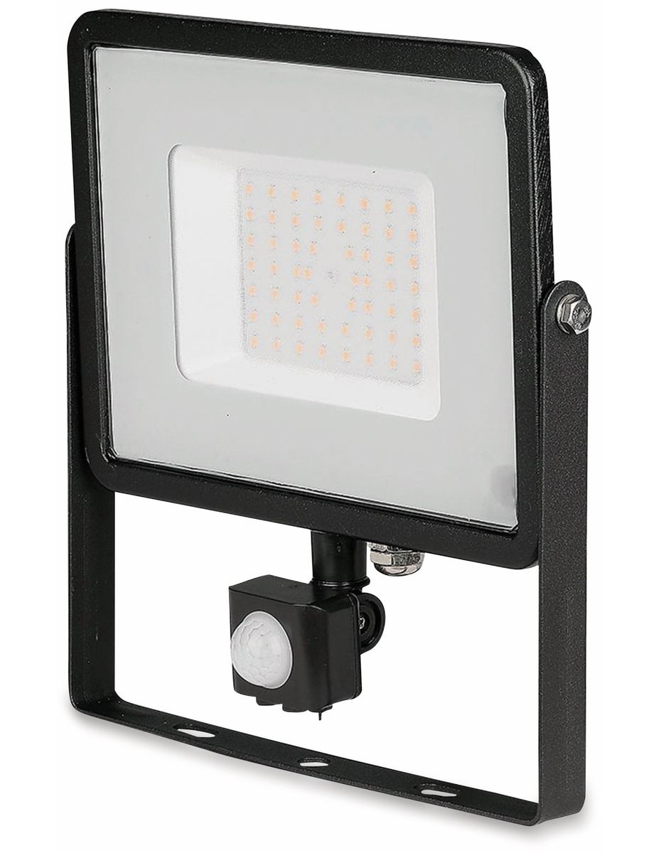 V-TAC LED-Fluter mit Bewegungsmelder VT-50-S-B, 50 W, 4000lm, 3000 K, schwarz von V-TAC