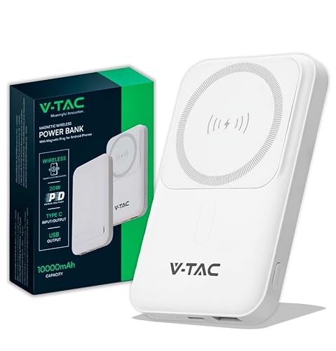 V-TAC Magnetische Powerbank kompatibel mit MagSafe - 10000 mAh - Schnellladung PD 20 W - externer Akku für Apple iPhone 12/13/ 14/15 / 16 Mini/Pro/Max - Weiß V-TAC Magnetische Powerbank kompatibel mit MagSafe - 10000 mAh - Schnellladung PD 20 W - externer Akku für Apple iPhone 12/13/ 14/15 / 16 Mini/Pro/Max - Weiß von V-TAC