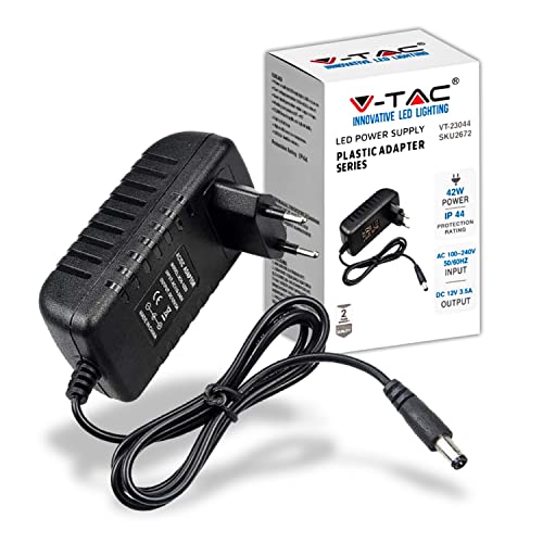 V-TAC Netzteil 12 V 42 W 3,5 A für Kameras, LED-Streifen, Modem - Trafo 12 V, Plug & Play, mit Hausstecker für Bildschirme und elektronische Geräte, Eingang AC 100-240 V, 50/60 Hz, Schwarz von V-TAC