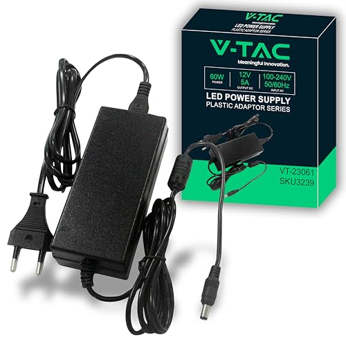 V-TAC Netzteil 12 V 60 W 5 A mit Jack 2.1 für Kameras, LED-Streifen, Modem, Universal-Trafo 12 V mit Netzstecker für Displays, elektronische Geräte – Eingang AC 100 – 240 V V-TAC Netzteil 12 V 60 W 5 A mit Jack 2.1 für Kameras, LED-Streifen, Modem, Universal-Trafo 12 V mit Netzstecker für Displays, elektronische Geräte – Eingang AC 100 – 240 V von V-TAC