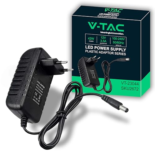 V-TAC Netzteil Adapter 12V 42W 3,5A für Kameras, LED-Streifen, Modem - Transformator 12V - Netzadapter für Bildschirme und Elektronische Geräte - Eingang AC 100-240V - Euro Stecker von V-TAC