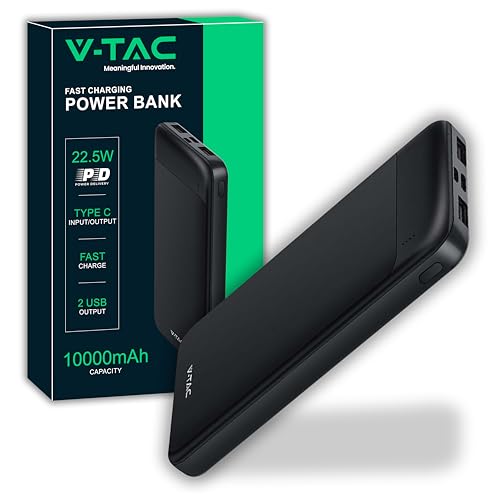 V-TAC Power Bank 10000 mAh mit Schnellladung PD 22.5W – Elegantes Design - Externer Akku im Schlanken Design mit USB-C Anschluss und 2 USB-A Anschlüssen – Kompatibel mit iPhone, iPad, Samsung, Xiaomi V-TAC Power Bank 10000 mAh mit Schnellladung PD 22.5W – Elegantes Design - Externer Akku im Schlanken Design mit USB-C Anschluss und 2 USB-A Anschlüssen – Kompatibel mit iPhone, iPad, Samsung, Xiaomi von V-TAC