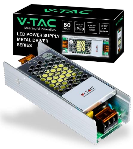 V-TAC Professionelles Netzteil für LED-Streifen, 60 W, 24 V, 2,5 A, mit 1 Ausgang, Transformator aus Metall für elektronische Geräte, Kameras, Bildschirme, ultradünn, Eingang AC 100-240 V von V-TAC